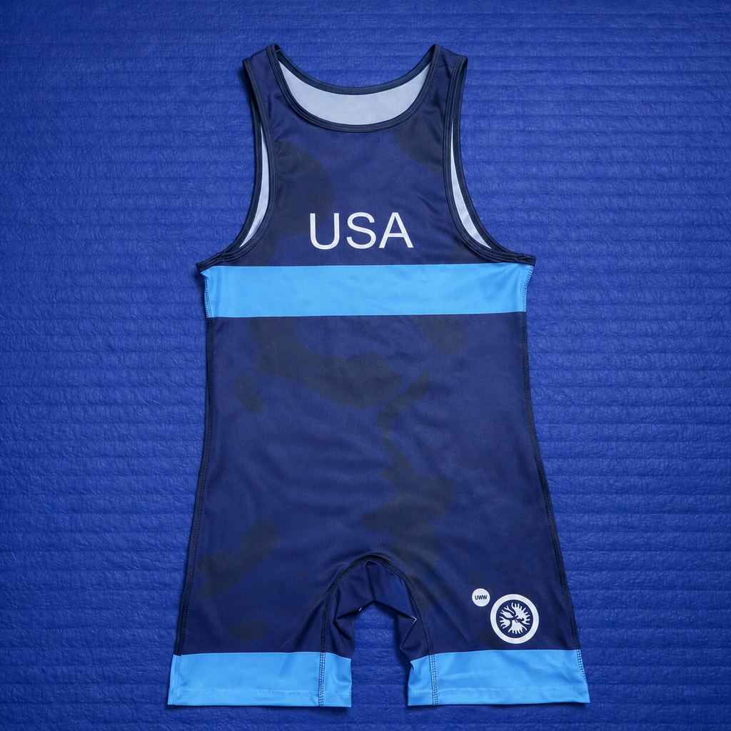 (On-Hand) USA Wrestling Singlet Mens Blue